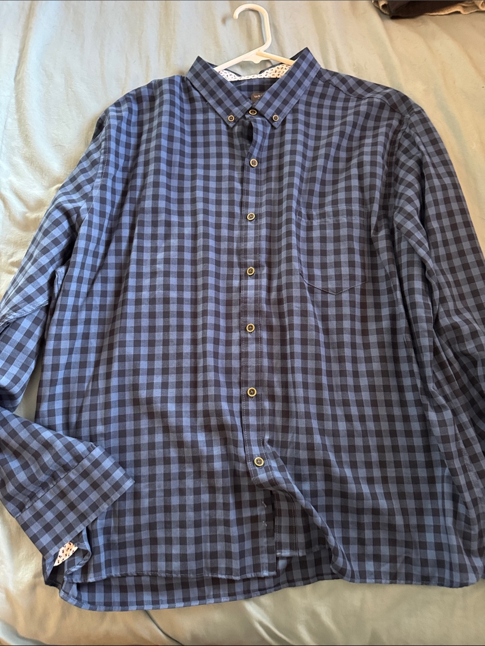 Van Heusen Navy and Dark Blue Check Button-Down Shirt